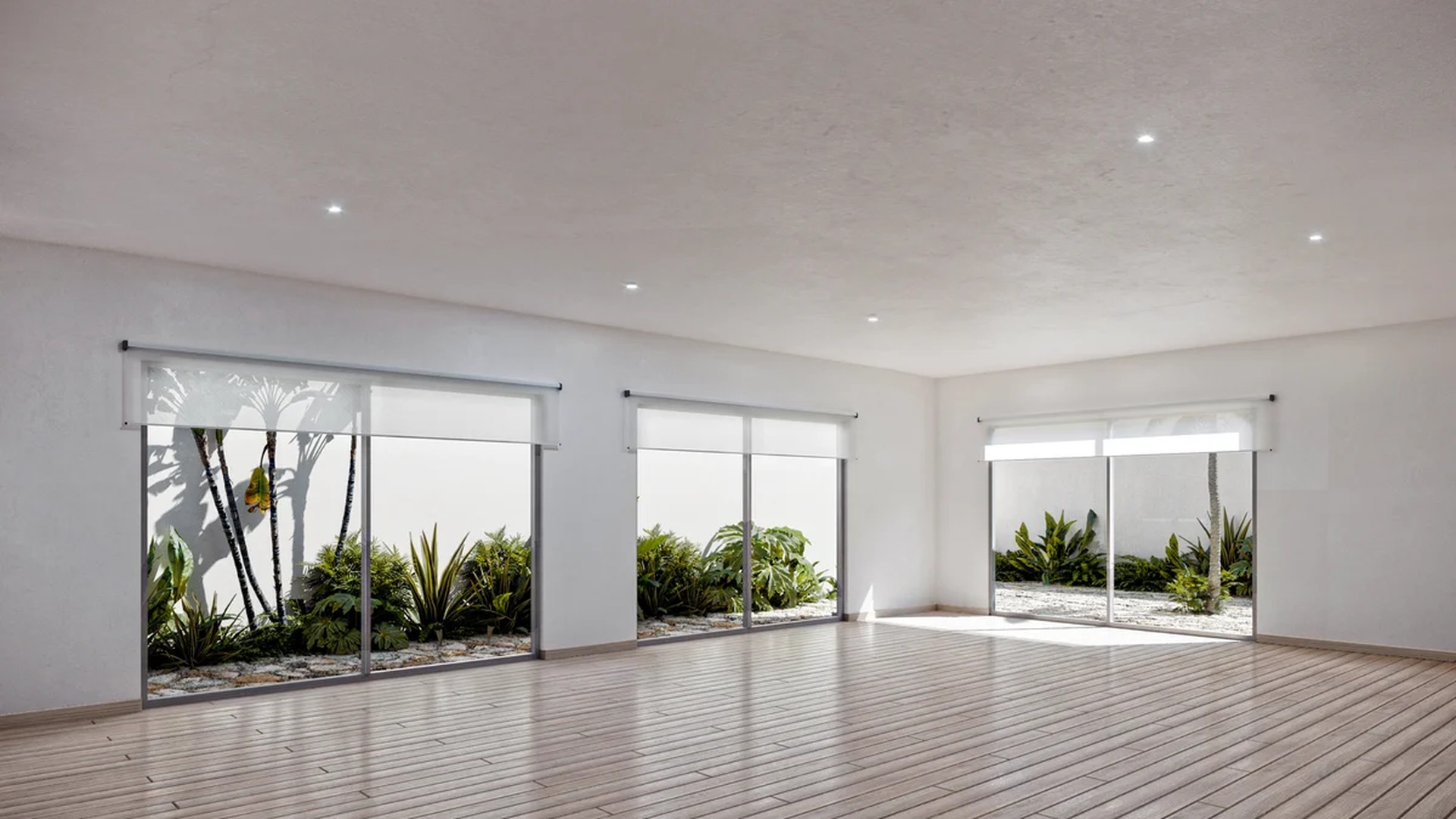 Image of a Spacious Room, featuring Hardwood Floors and Recessed Lighting.
