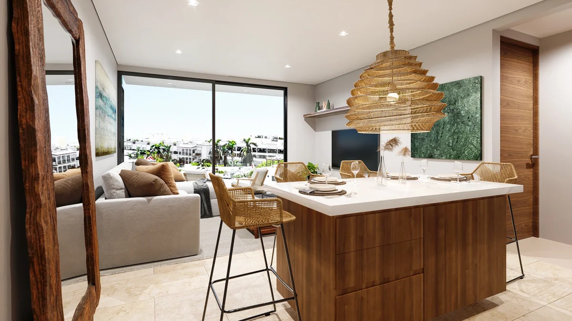 Image of a Open-Concept Living, featuring Kitchen Island and Breakfast Bar.