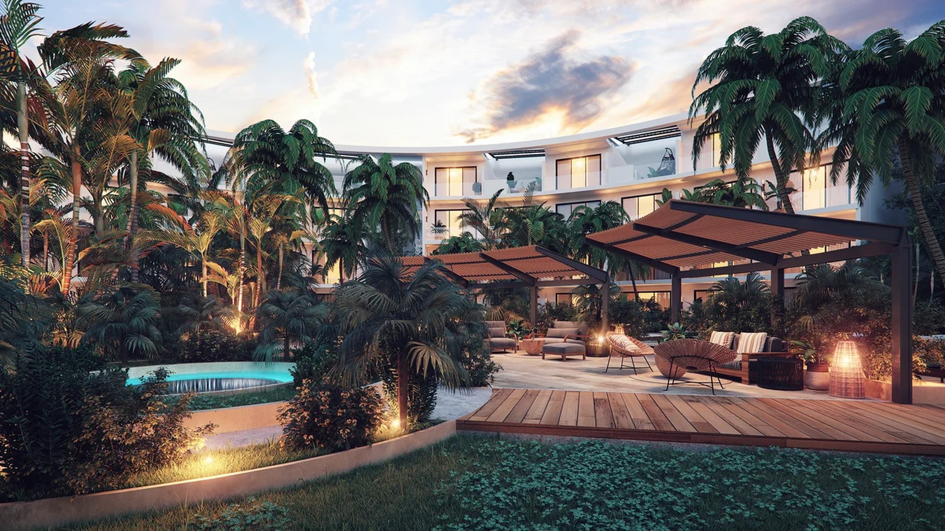 Image of a Resort-Style Pool, featuring Lush Garden and Outdoor Lounge.