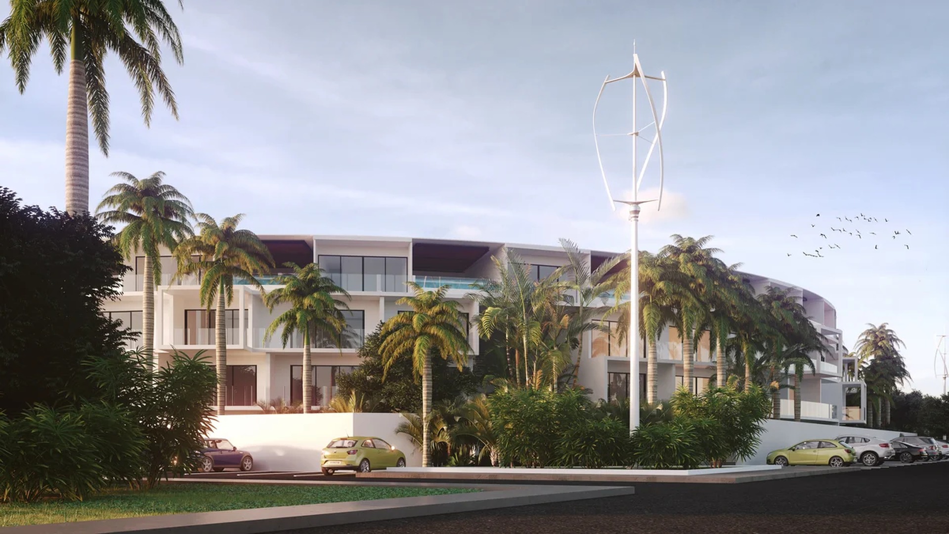 Image of a Modern Architecture, featuring Tropical Landscaping and Private Balconies.