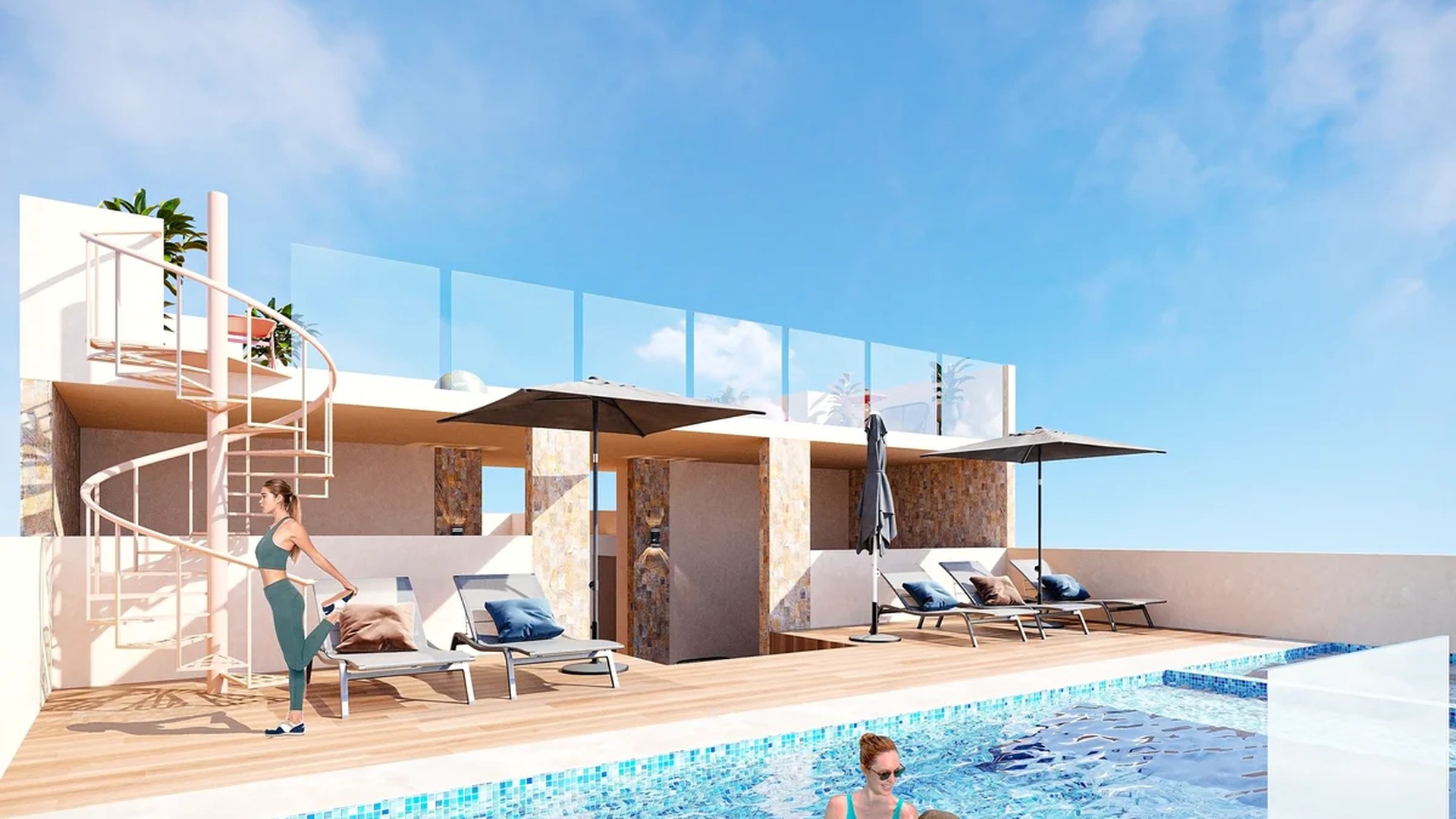 Image of a Rooftop Pool, featuring Sundeck and Spiral Staircase.