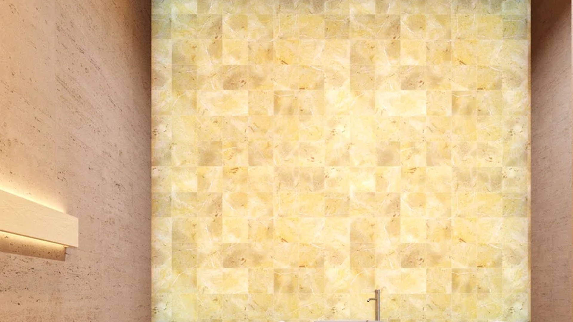 Image of a Spa-like Bathroom, featuring Travertine Walls and Vessel Sink.
