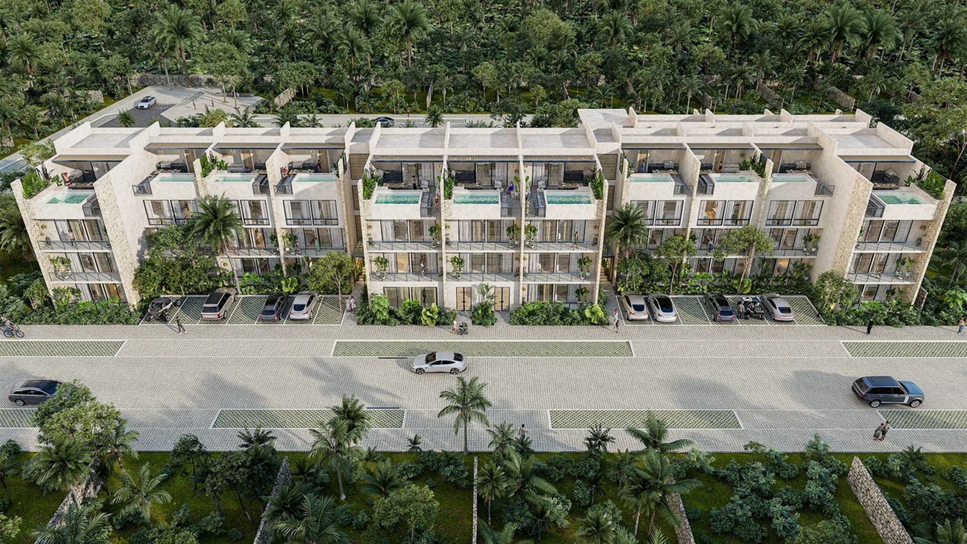 Image of a Modern Apartment Building, featuring Private Plunge Pools and Rooftop Terraces.