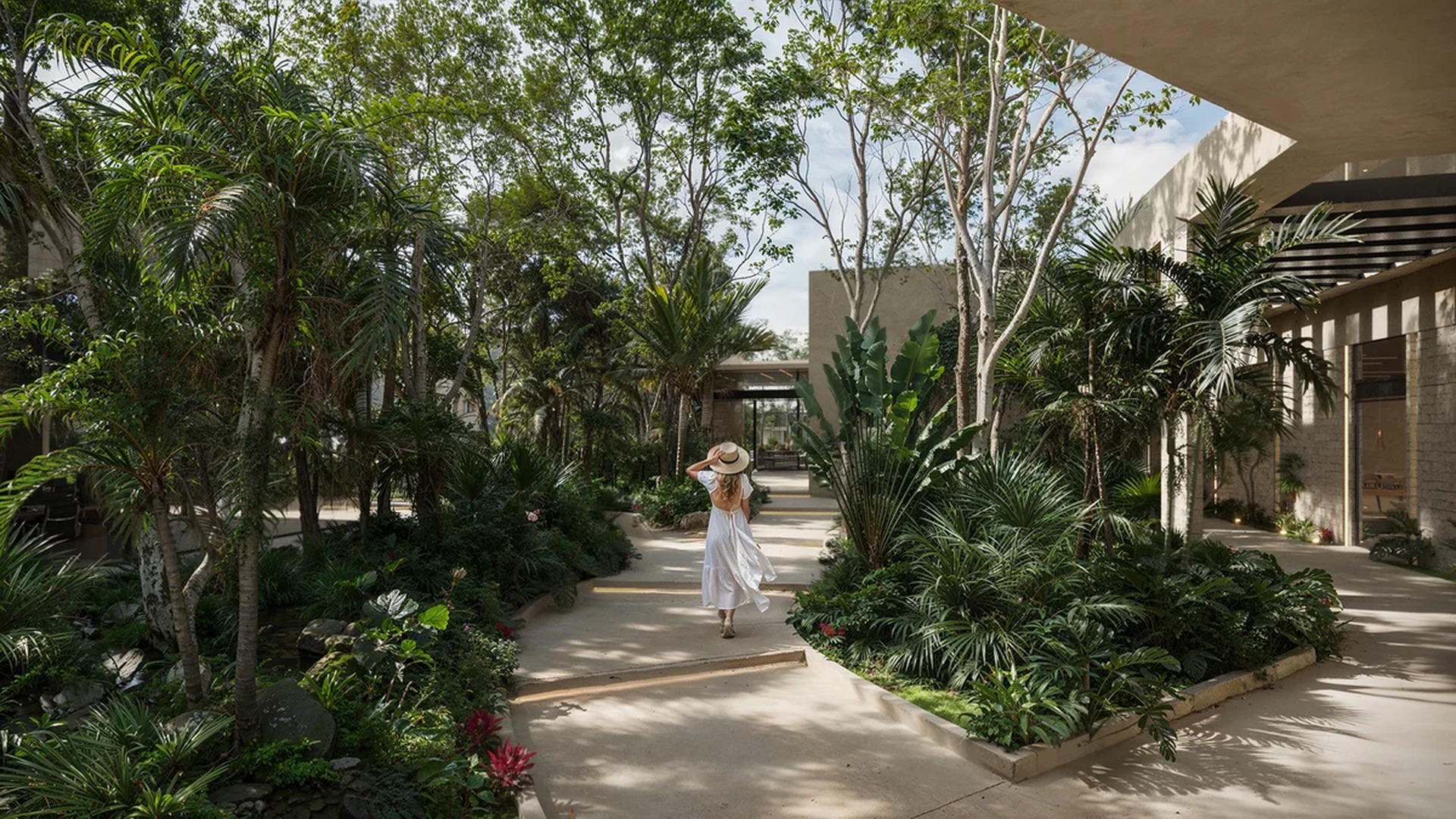 Image of a Lush Garden, featuring Tropical Landscaping and Courtyard Garden.