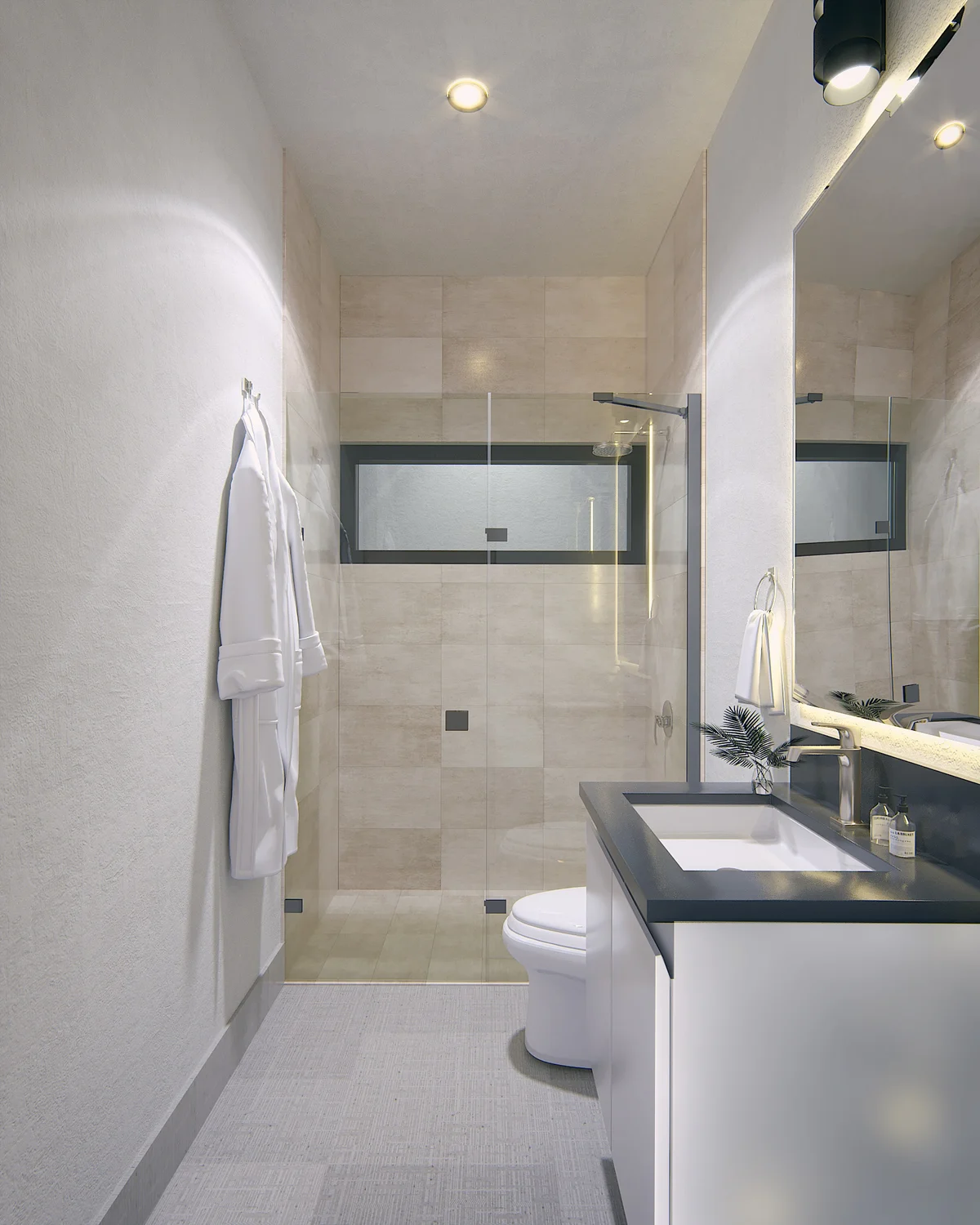 Image of a Modern Bathroom, featuring Walk-in Shower and Glass Shower Enclosure.