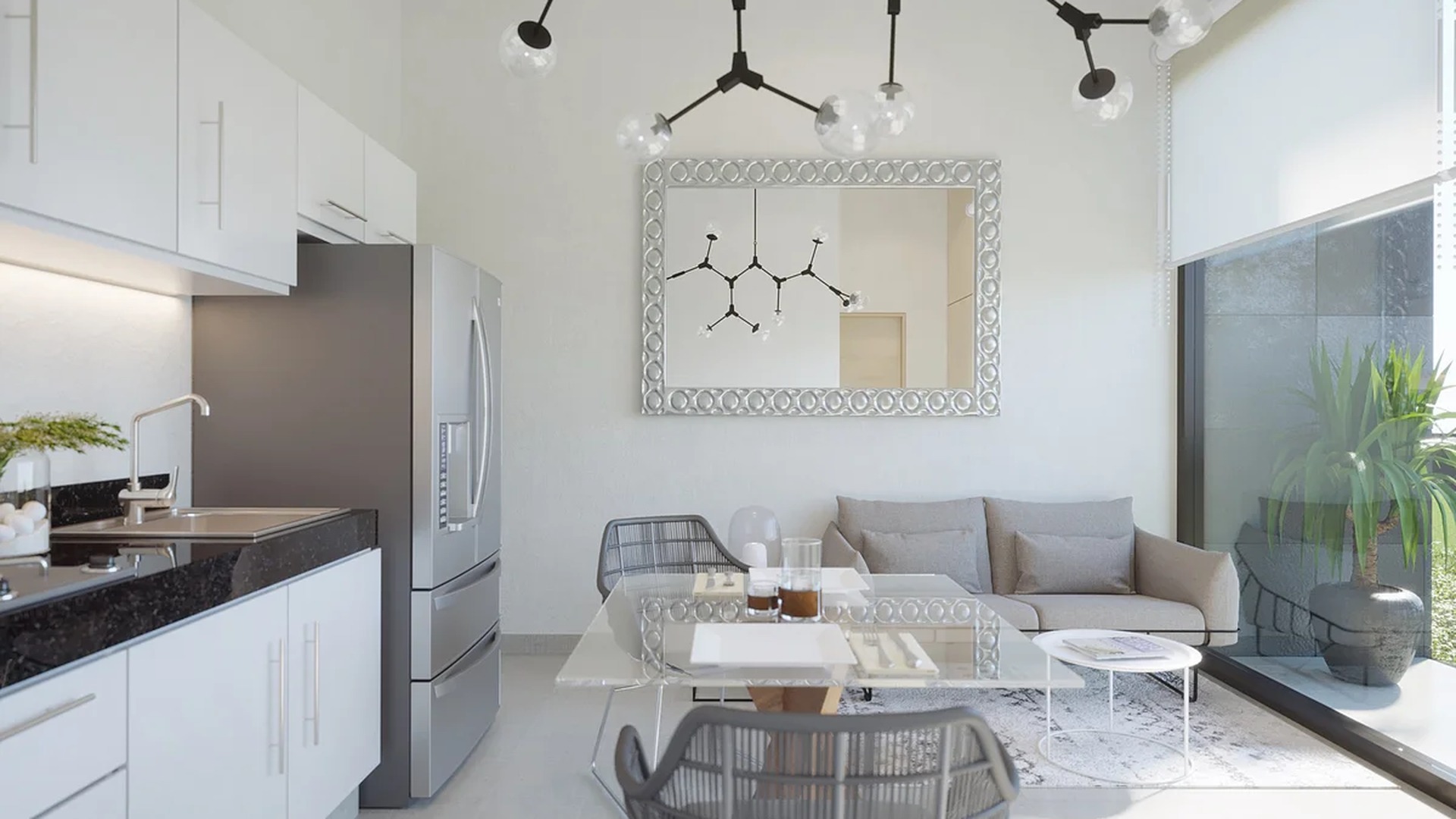 Image of a Open Concept Layout, featuring Modern Kitchen and Granite Countertops.