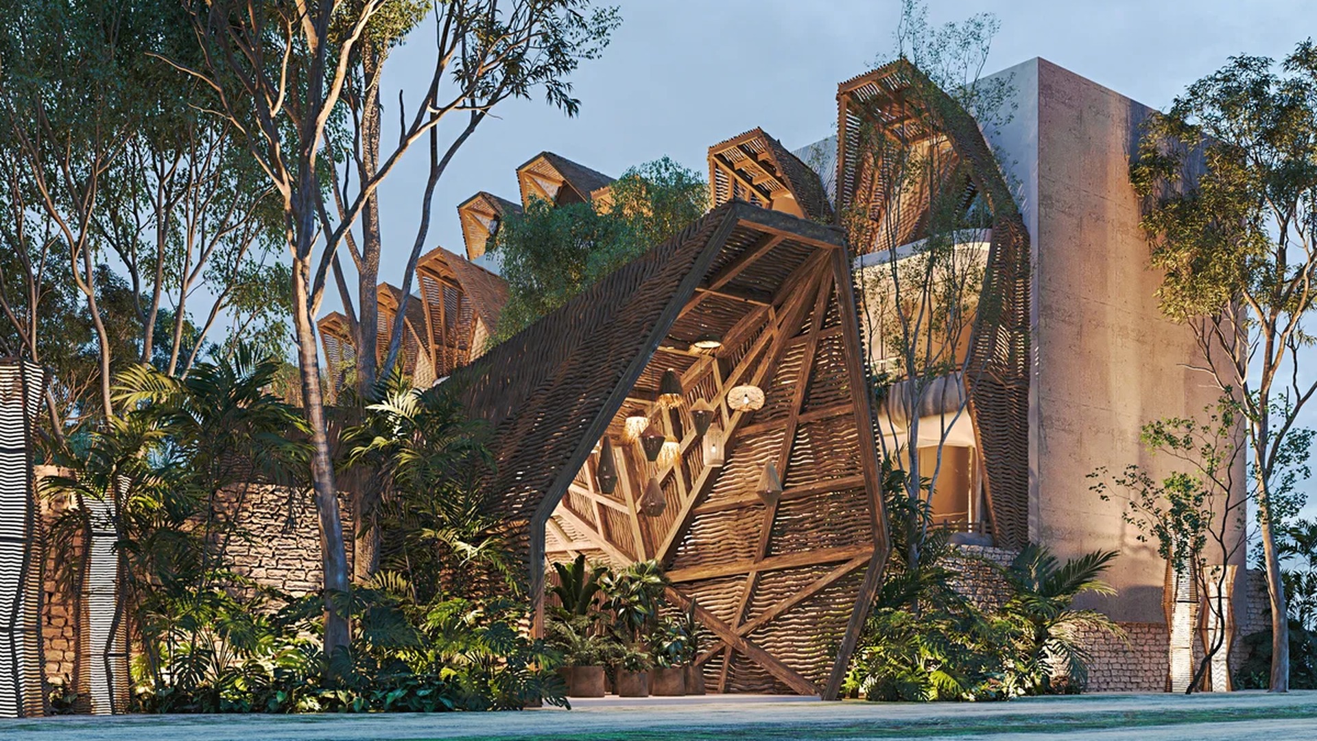 Image of a Unique Architectural Design, featuring Organic Modern Architecture and Woven Wood Facade.