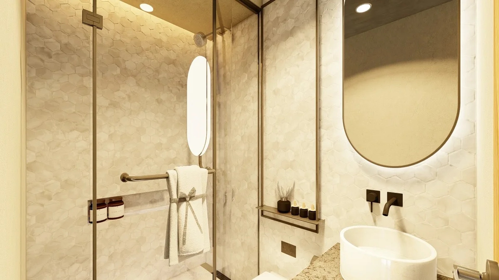 Image of a Modern Bathroom, featuring Walk-in Shower and Glass Shower Enclosure.
