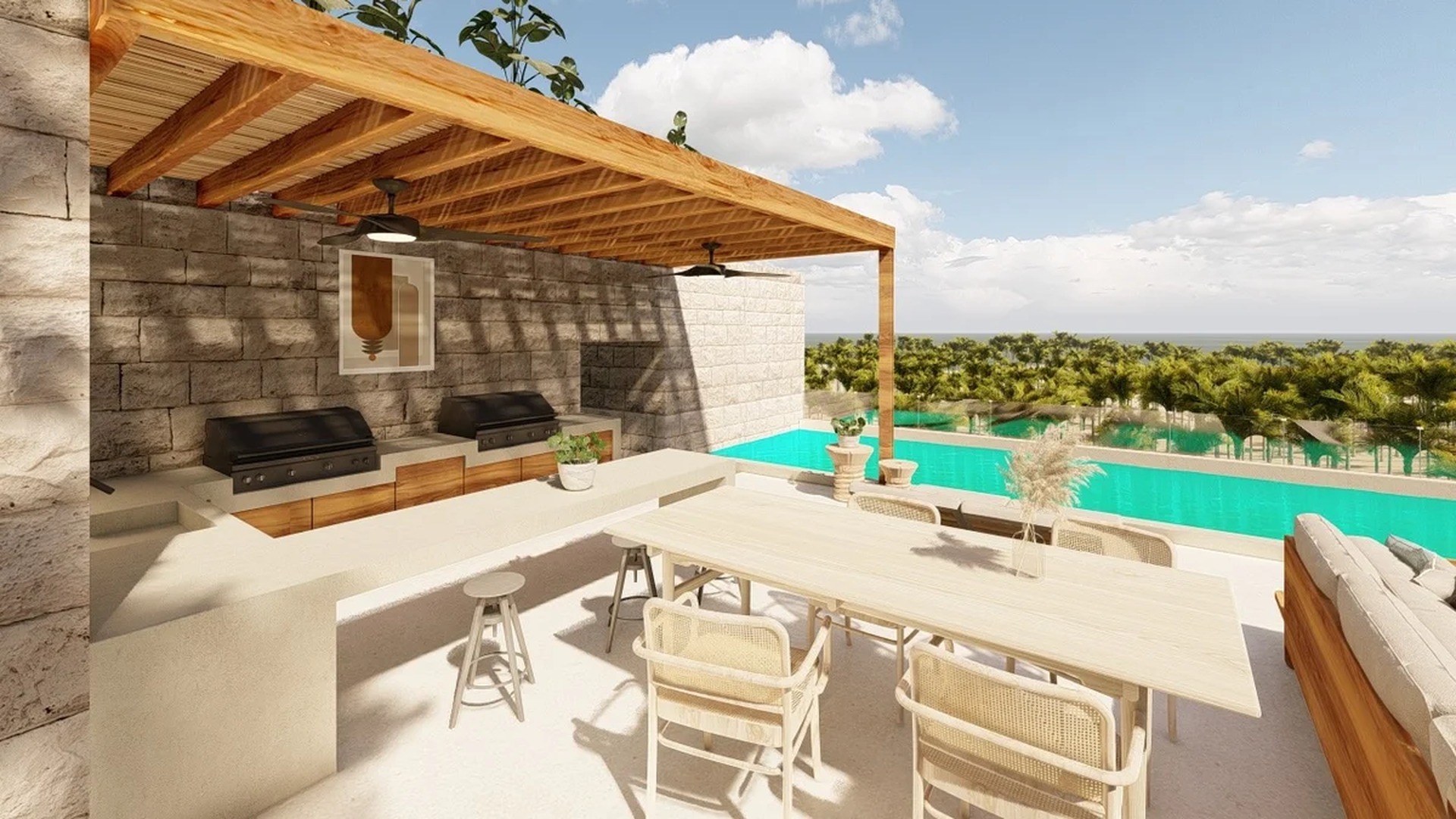 Image of a Rooftop Terrace, featuring Infinity Pool and Outdoor Kitchen.
