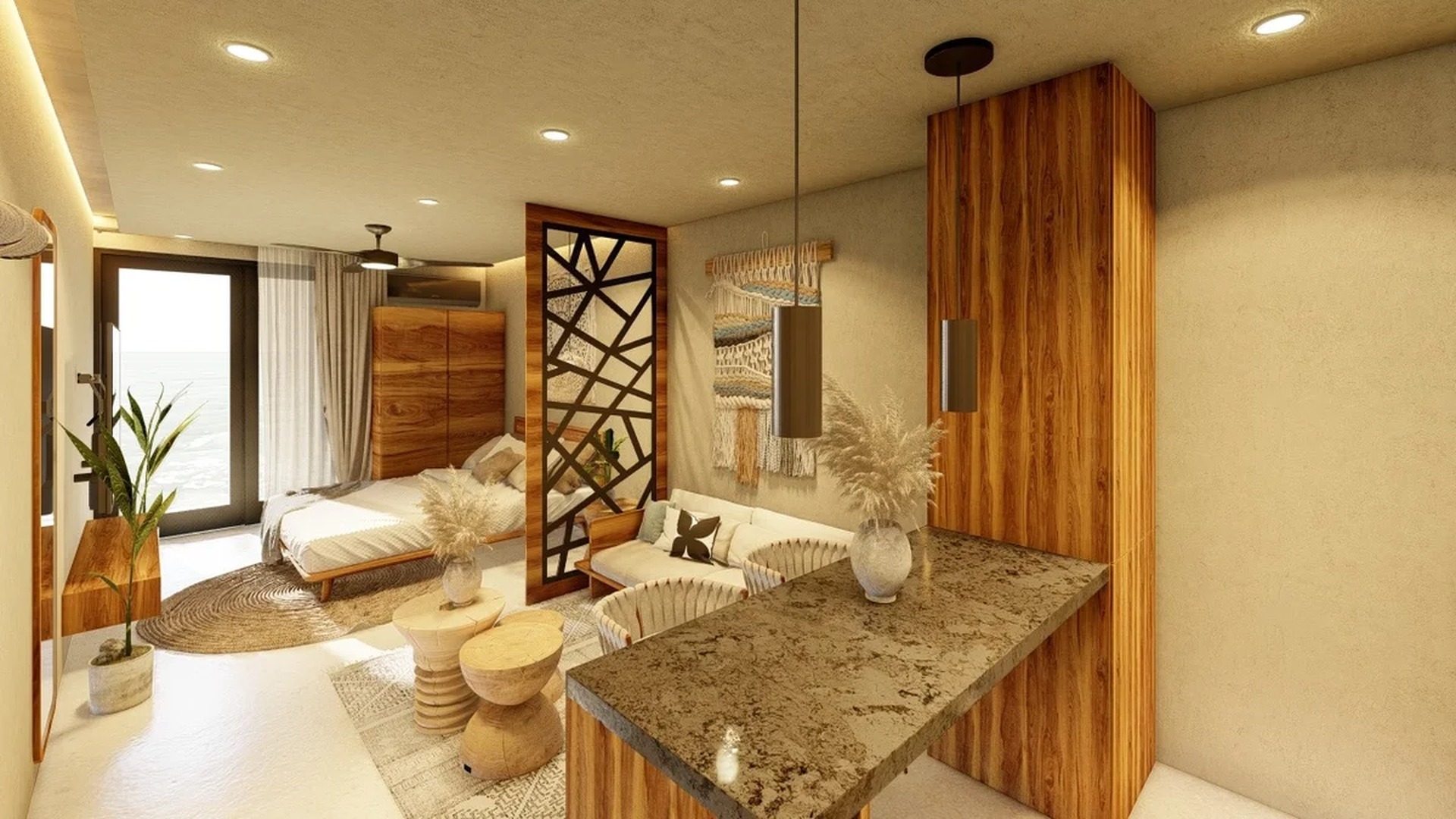Image of a Ocean View Studio, featuring Private Balcony and Open Concept Living.