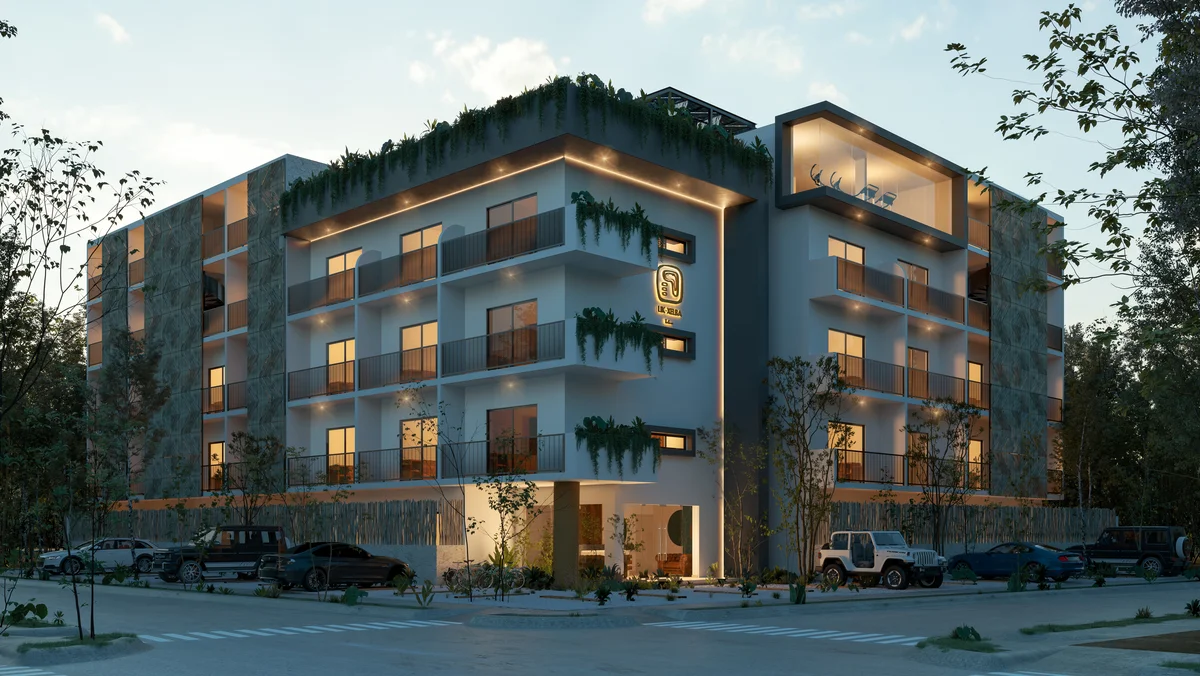 Image of a Modern Architecture, featuring Private Balconies and Glass-Walled Fitness Center.