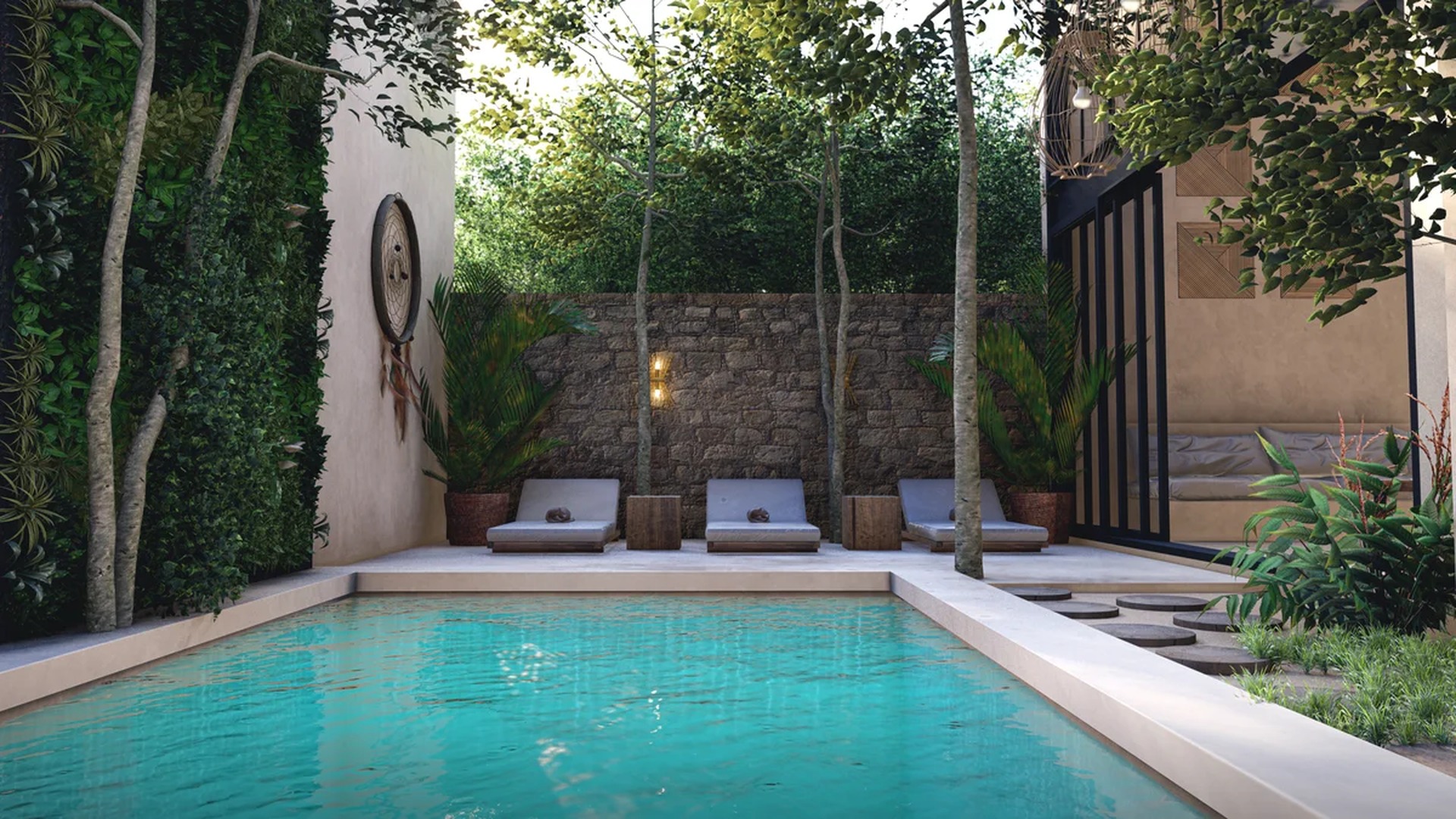 Image of a Private Pool, featuring Lush Garden and Private Courtyard.