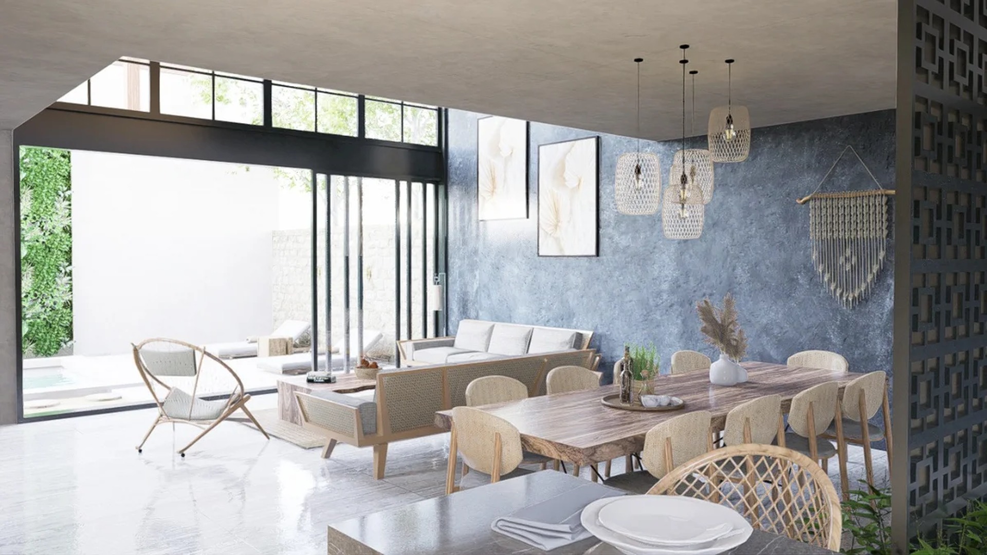 Image of a Open-Plan Living, featuring Indoor-Outdoor Flow and Bohemian-Chic Design.