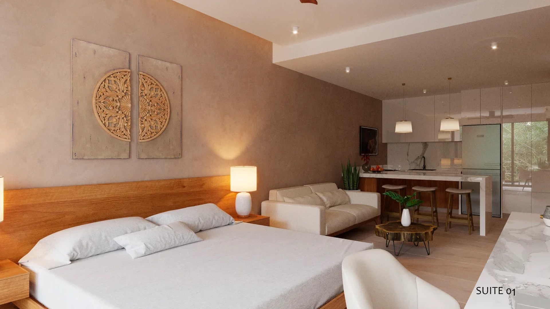 Image of a Studio Suite, featuring Open-Concept Layout and Modern Kitchenette.