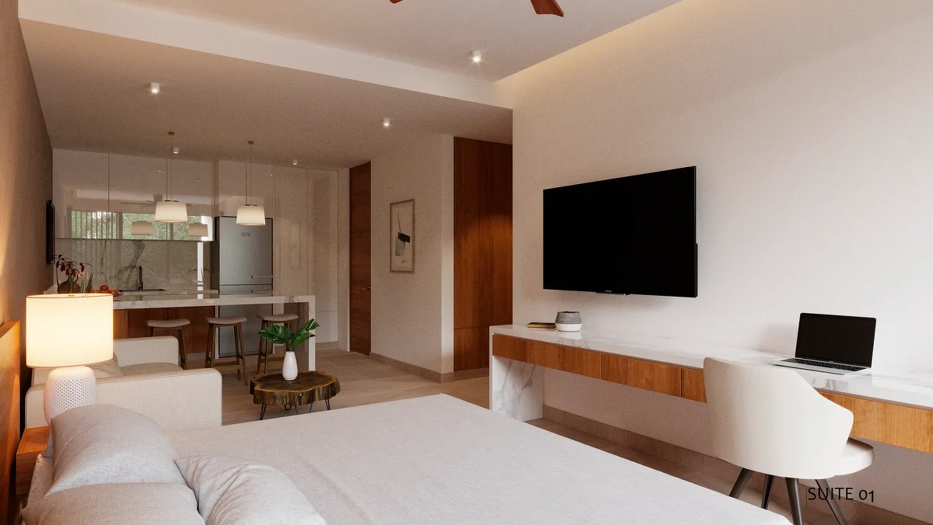 Image of a Studio Suite, featuring Open-Concept Layout and Modern Kitchenette.