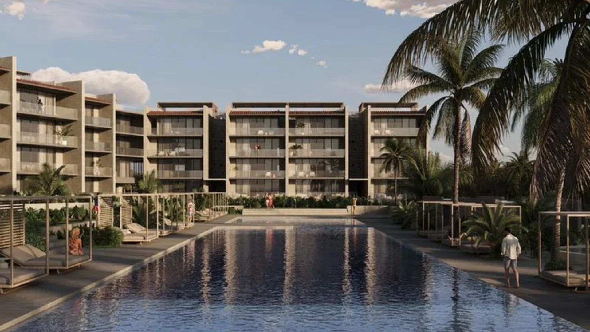 Image of a Resort-Style Pool, featuring Modern Architecture and Sundeck.