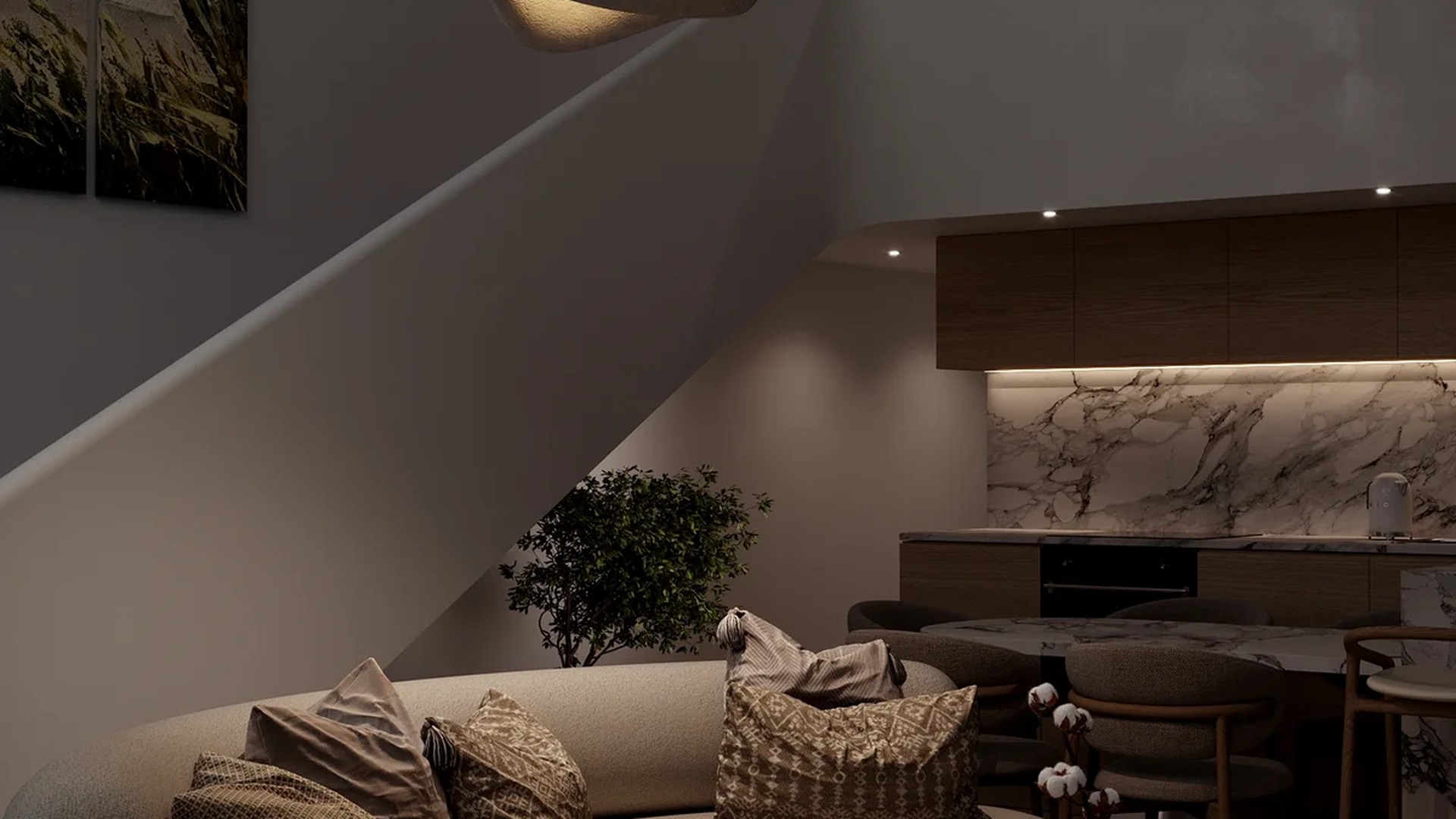 Image of a Open-Plan Living, featuring Loft-Style Layout and Modern Kitchen.