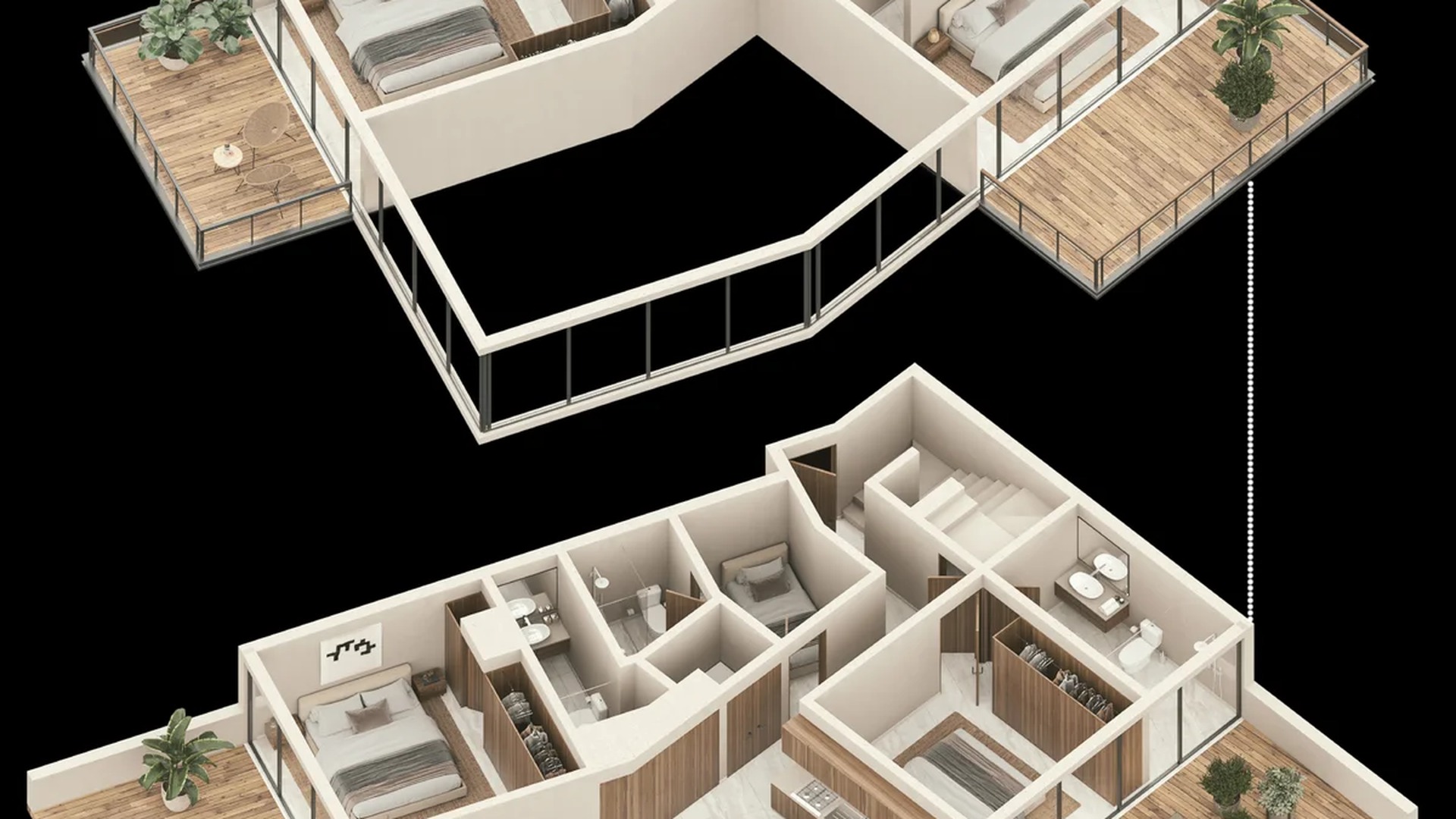 Image of a Two-Story Residence, featuring Wraparound Terrace and Open Concept Living.