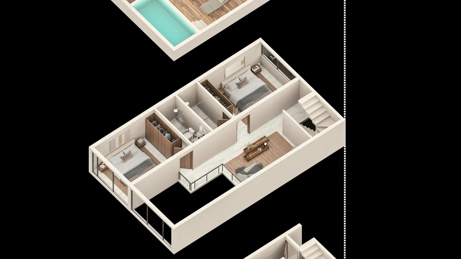 Image of a Rooftop Terrace, featuring Private Plunge Pool and Multi-Level Floor Plan.