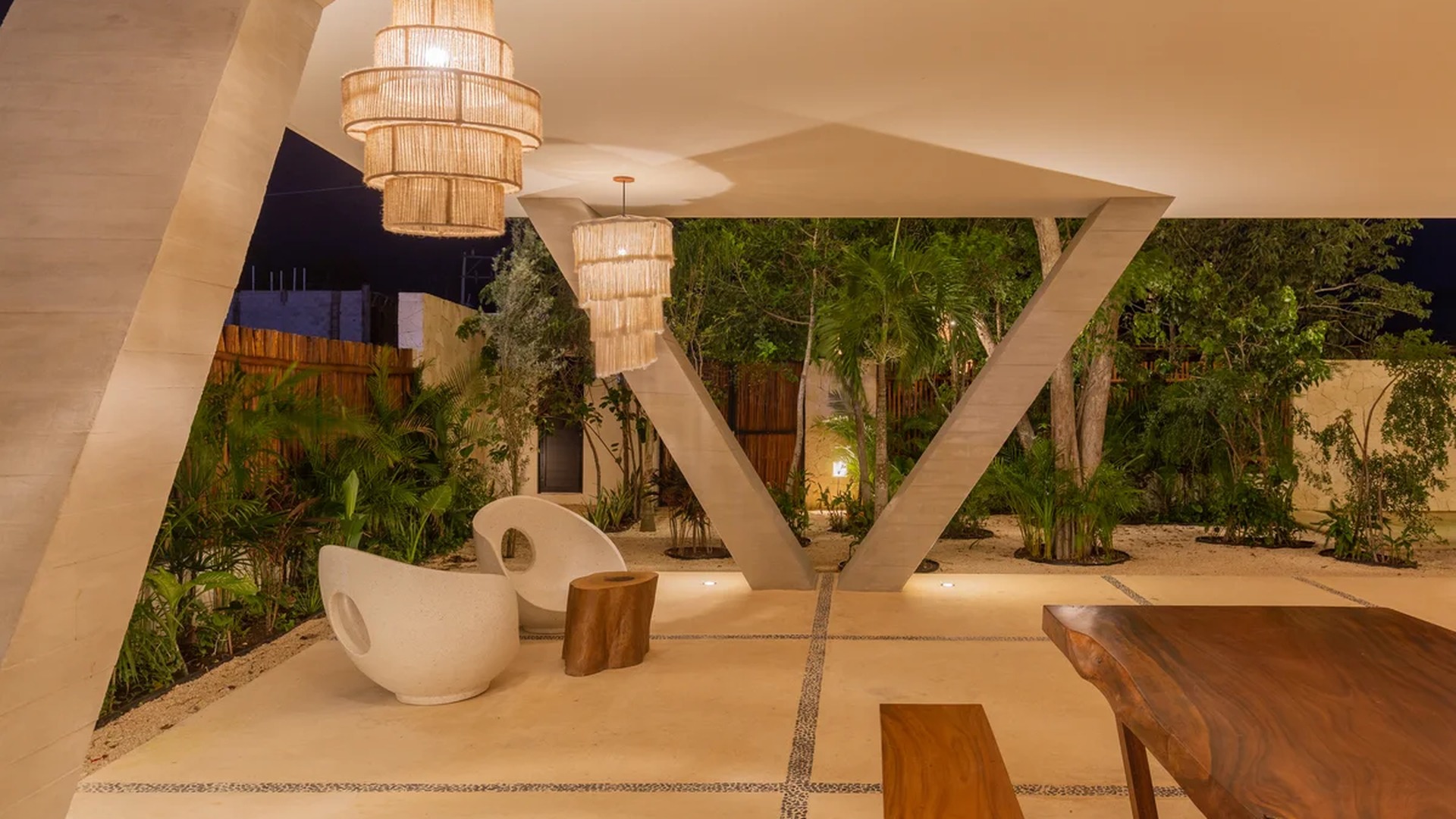 Image of a Covered Terrace, featuring Lush Garden and Architectural Concrete.