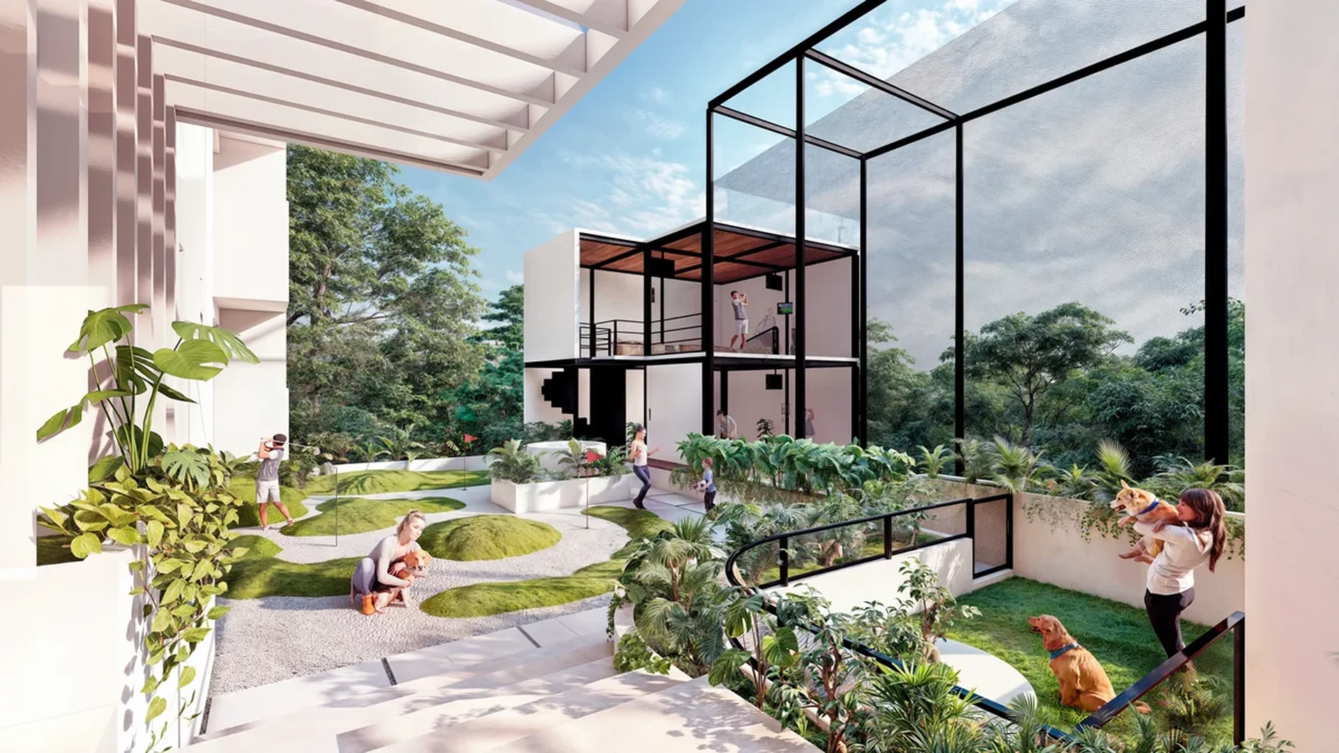 Image of a Modern Architecture, featuring Landscaped Garden and Lush Greenery.