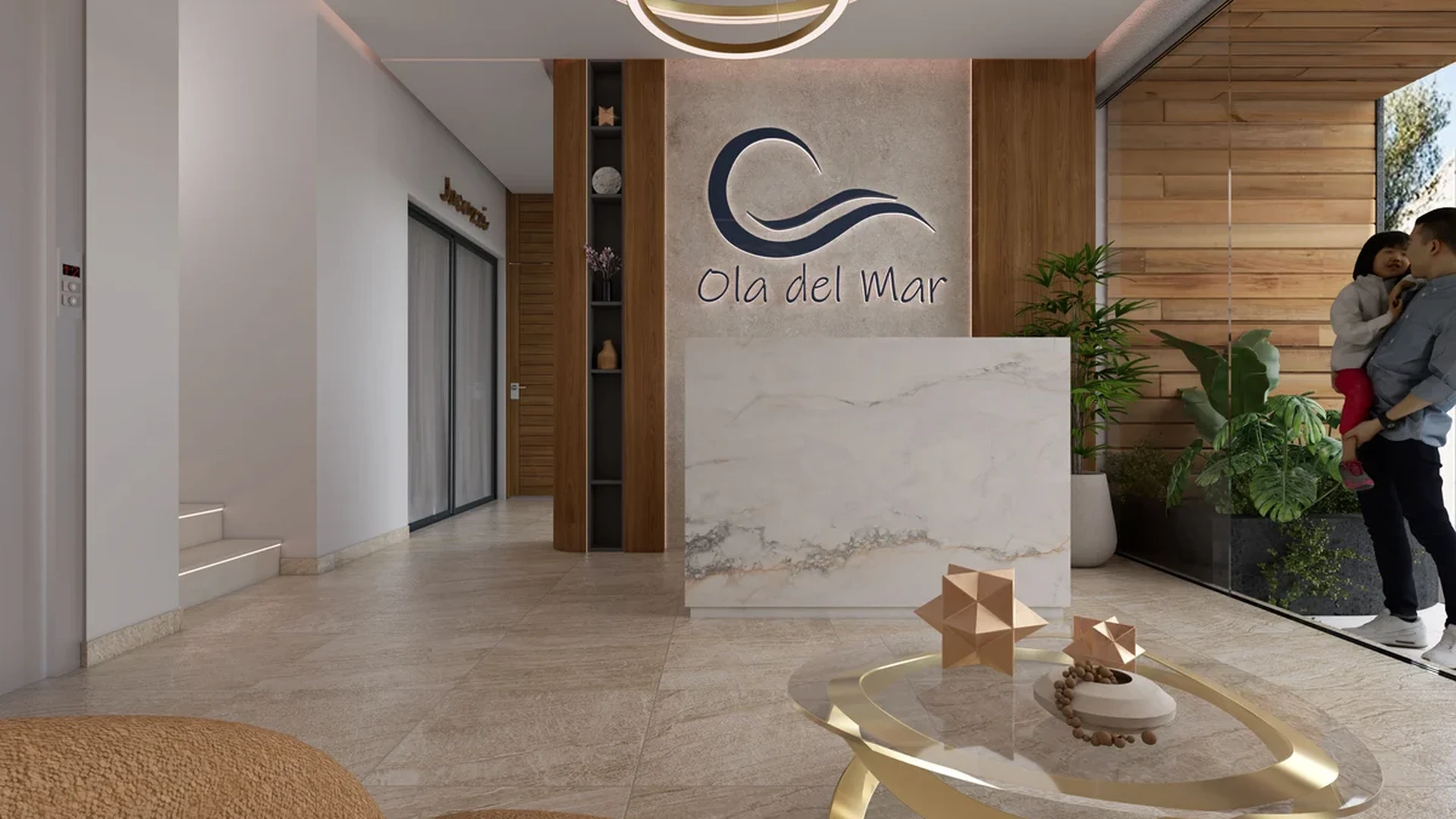 Image of a Modern Lobby, featuring Reception Area and Marble Reception Desk.