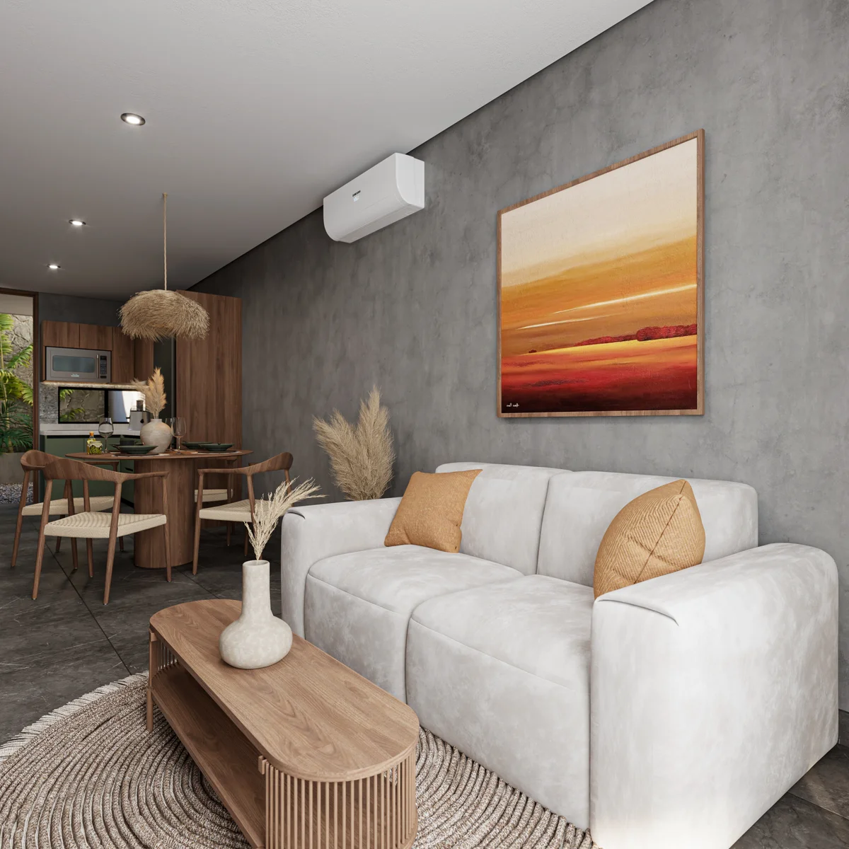 Image of a Open Concept Living, featuring Living Room and Dining Area.