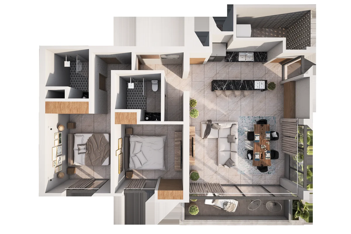 Image of a Apartment Floor Plan, featuring Open Floor Plan and Two-Bedroom.