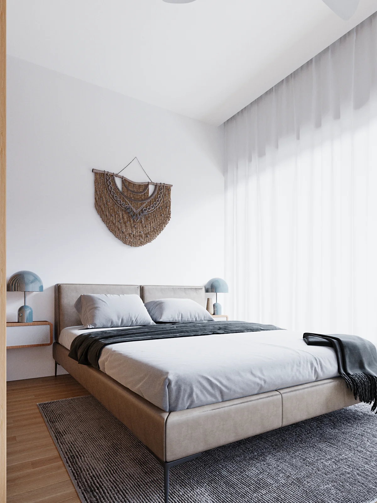 View of Modern Bedroom at Kalani 25, showcasing Minimalist Interior, Natural Light.