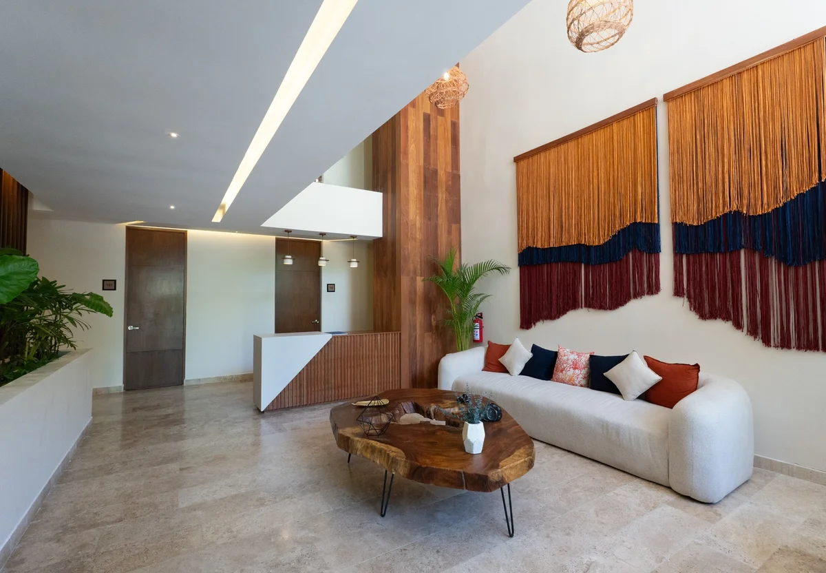 Image of a Reception Lobby, featuring Lounge Area and Modern Bohemian Decor.