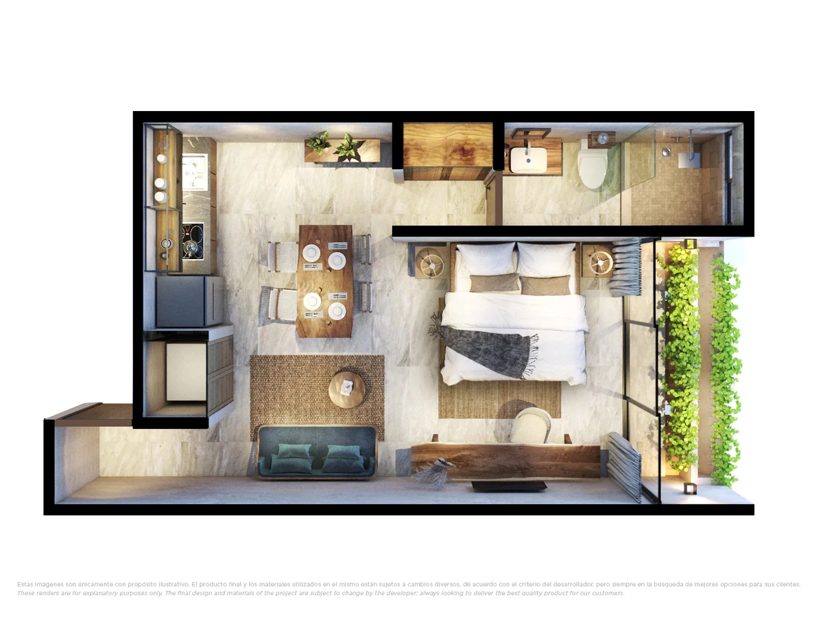 Image of a Studio Apartment, featuring Floor Plan Layout and Modern Design.