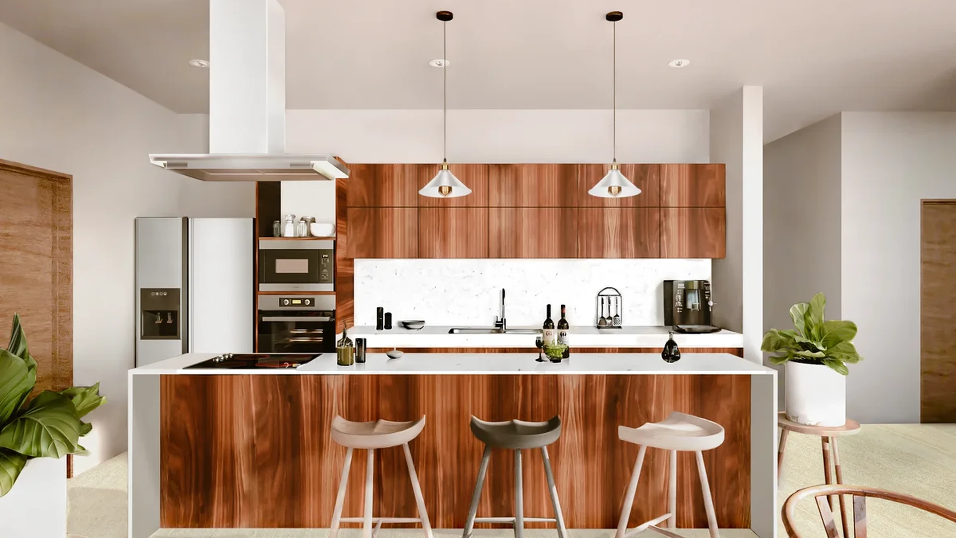 Image of a Modern Kitchen, featuring Kitchen Island and Wood Cabinetry.