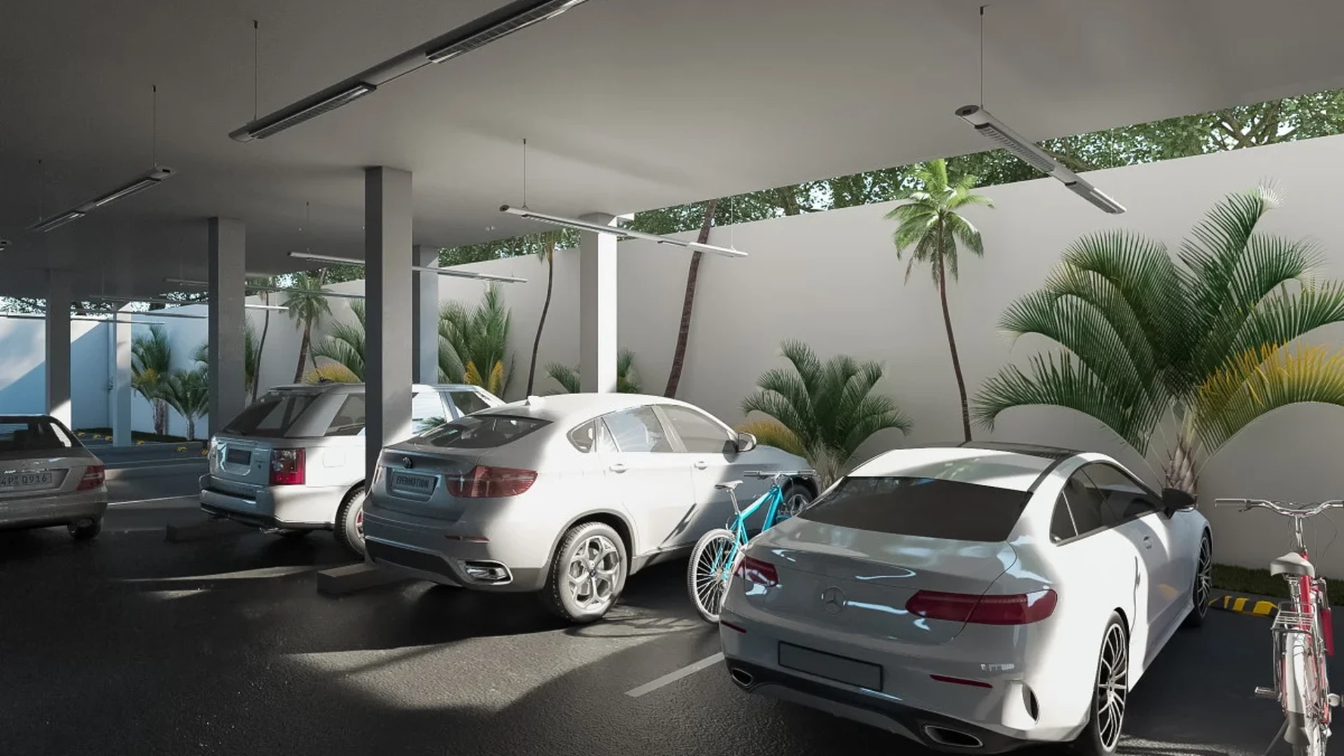 Image of a Covered Parking, featuring Parking Garage and Landscaped Surroundings.