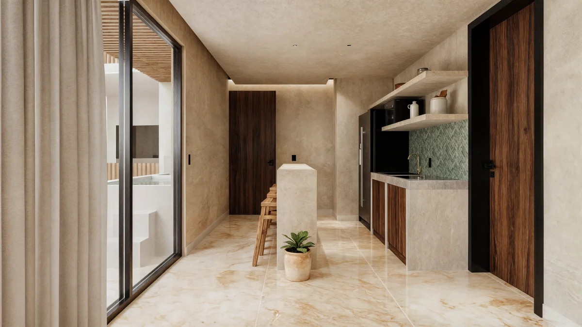 Image of a Kitchenette, featuring Plunge Pool and Private Patio.