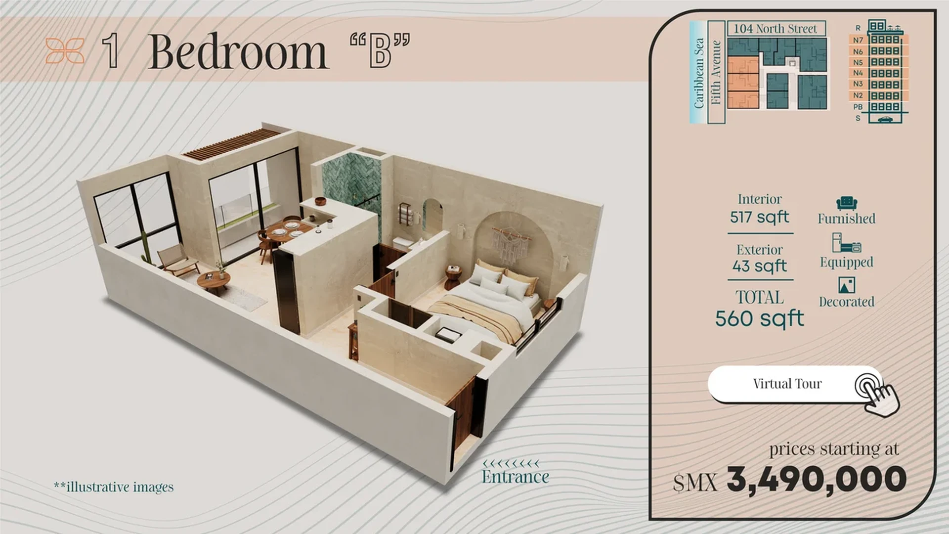 Image of a 1 Bedroom Apartment, featuring Furnished Unit and Private Balcony.