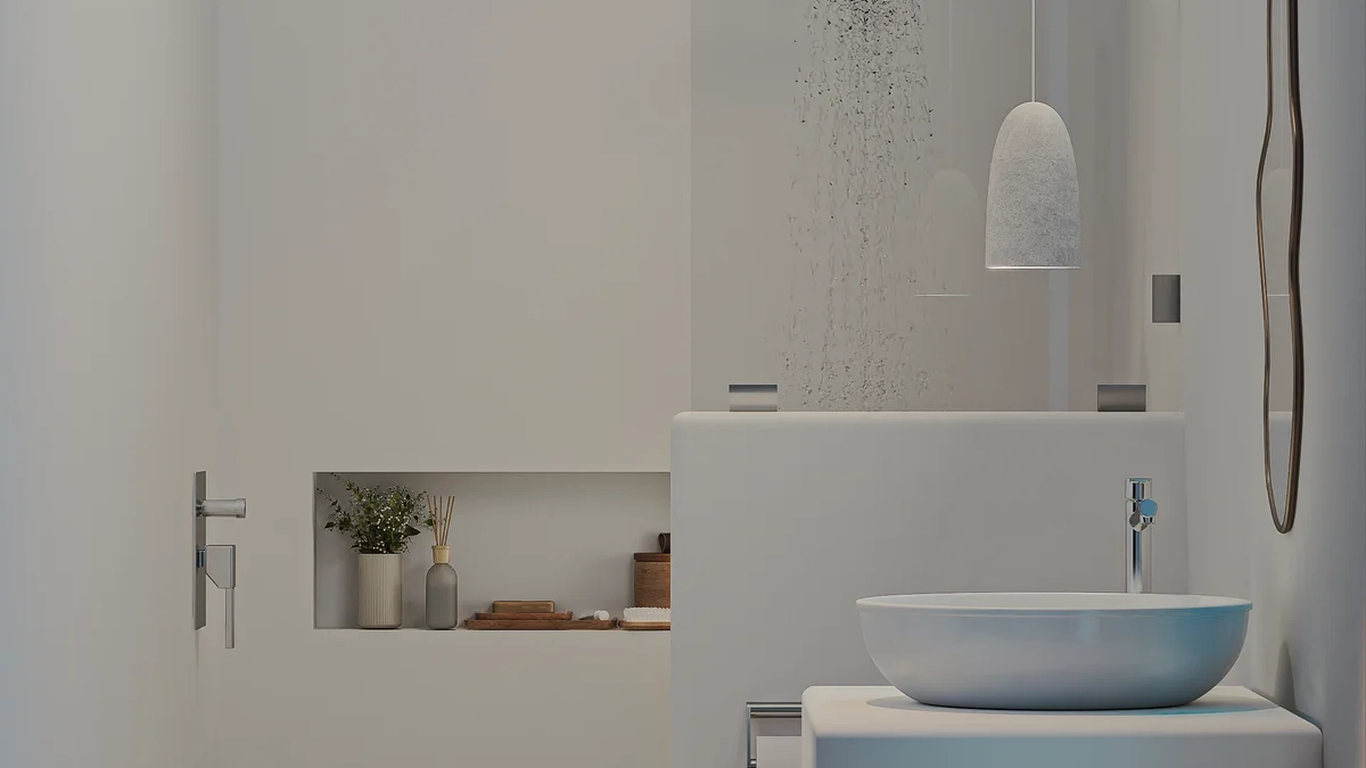Image of a Modern Bathroom, featuring Walk-In Shower and Rainfall Shower Head.