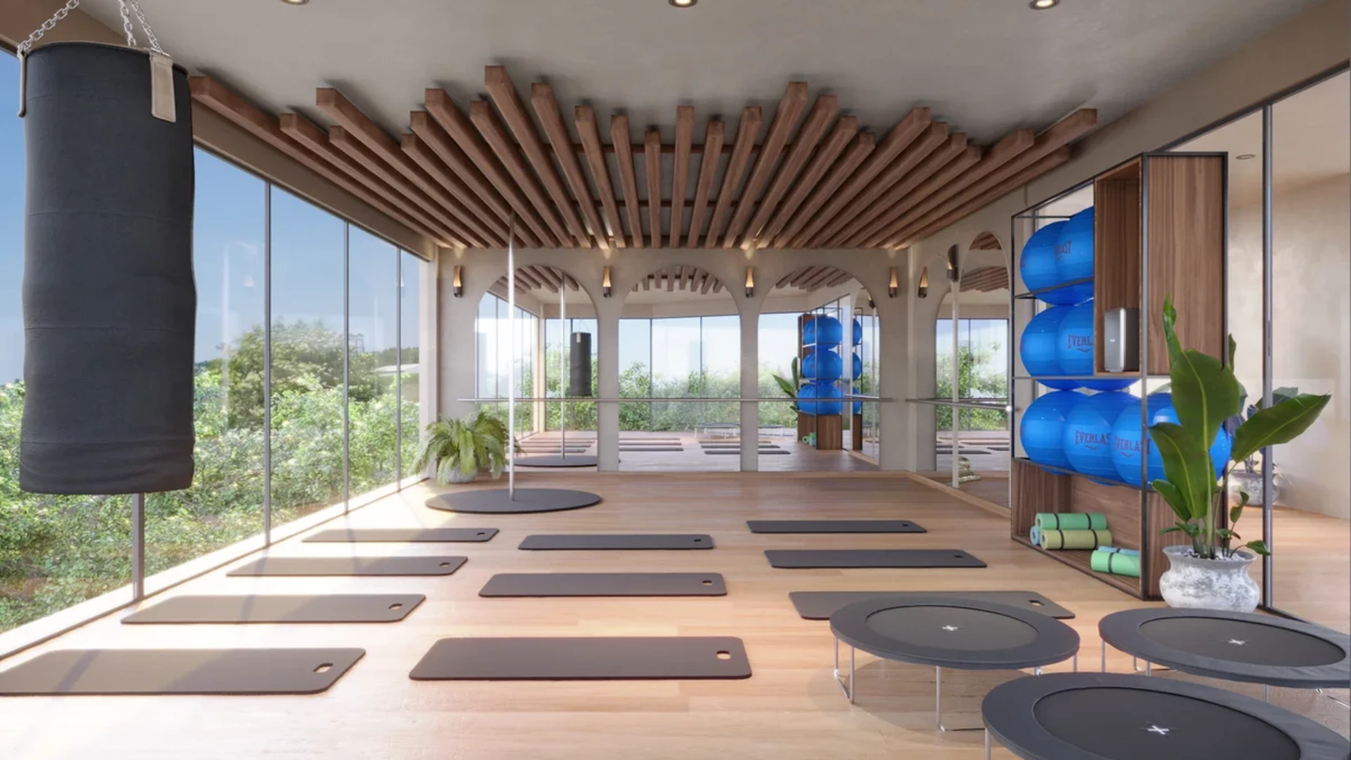 Image of a Fitness Studio, featuring Yoga Studio and Natural Light.