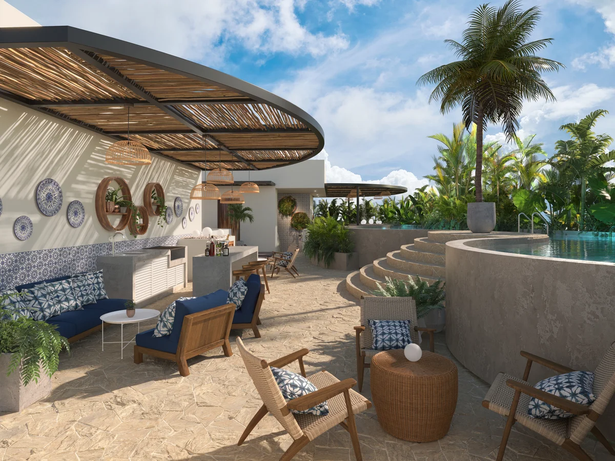 Image of a Poolside Terrace, featuring Outdoor Bar and Resort-Style Pool.