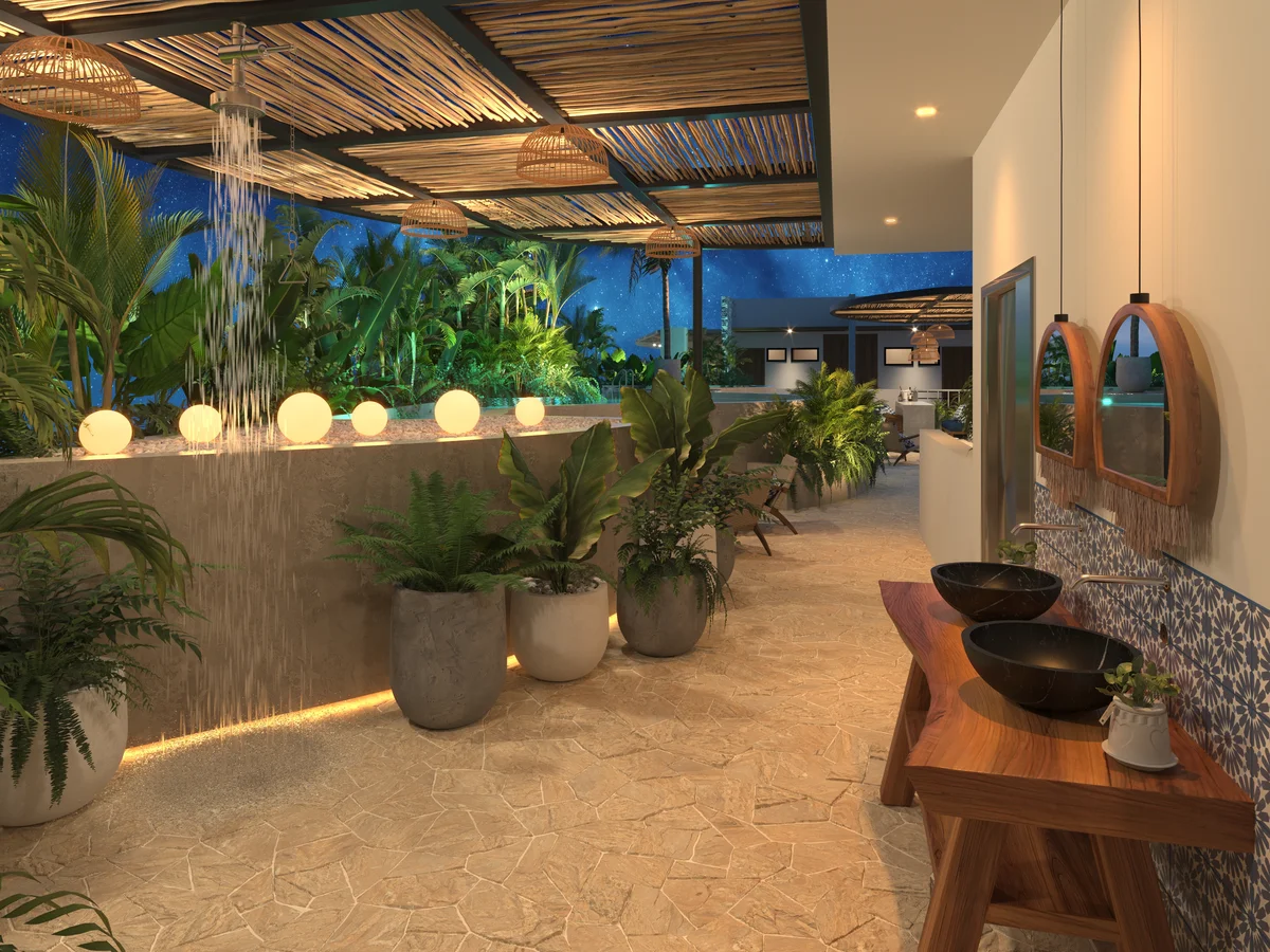 Image of a Rooftop Terrace, featuring Outdoor Shower and Spa-like Bathroom.