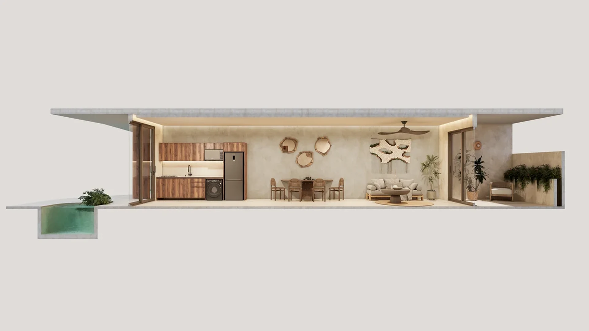 Image of a Private Plunge Pool, featuring Open-Concept Living and Modern Kitchen.