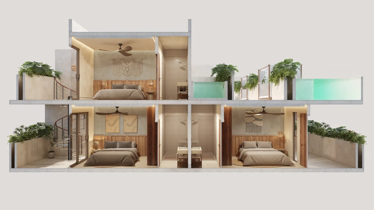 Image of a Private Plunge Pool, featuring Ensuite Bedrooms and Modern Tropical Design.