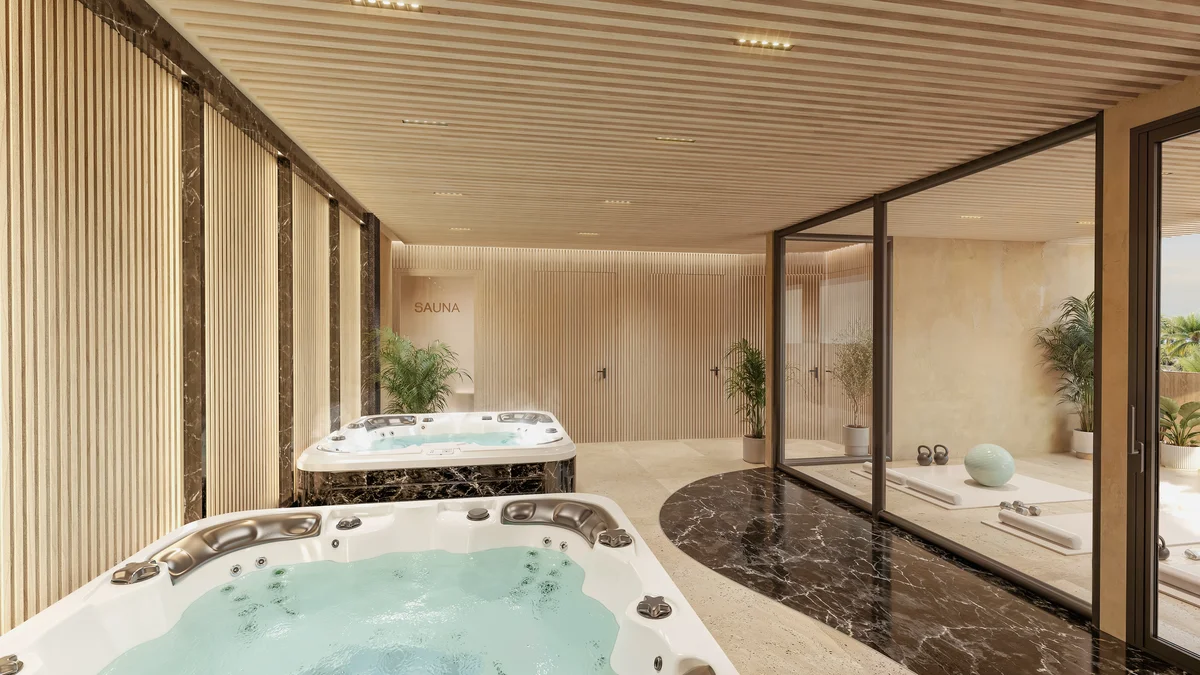 Image of a Wellness Spa, featuring Jacuzzi Tubs and Sauna.
