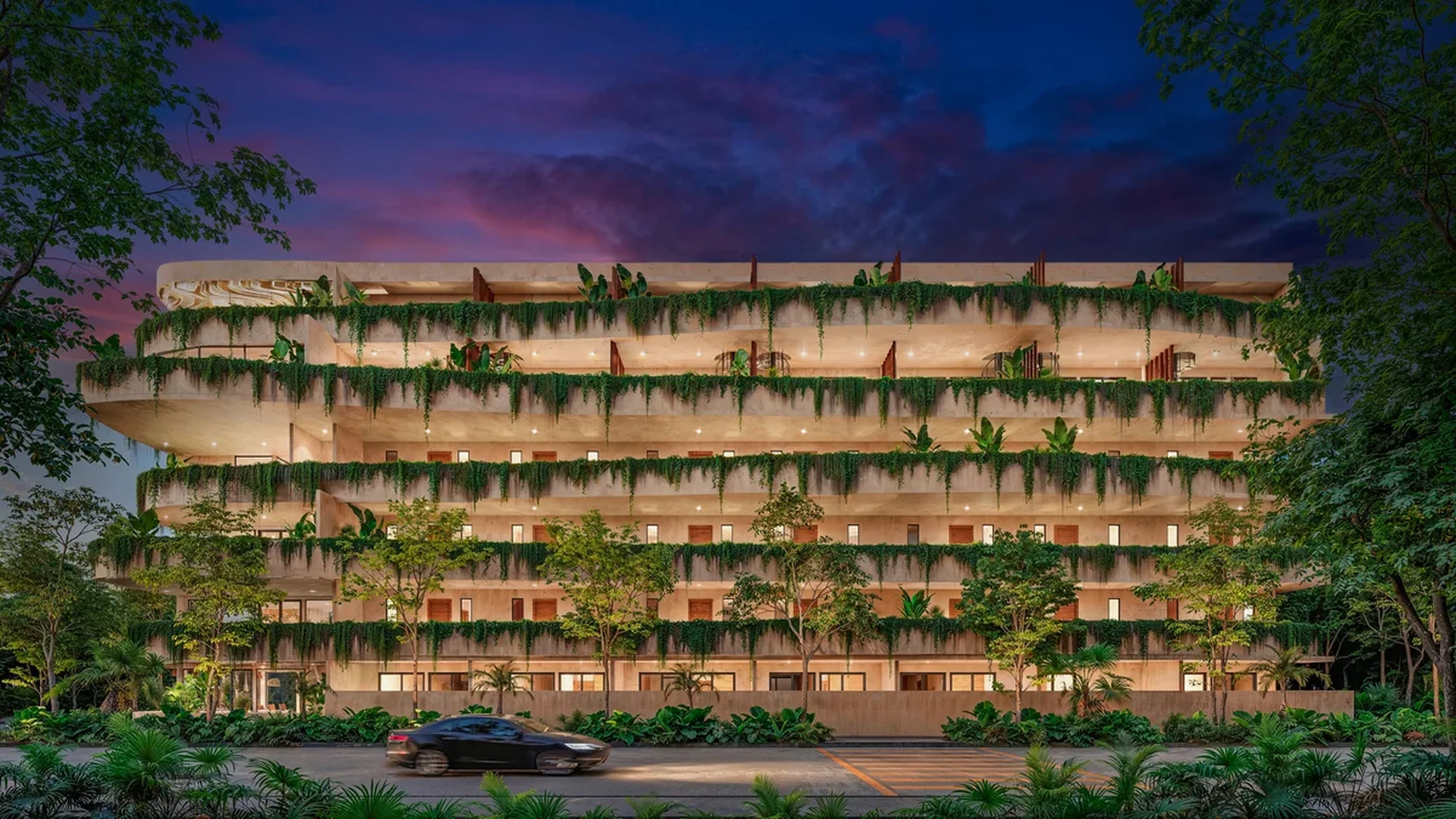Image of a Modern Architecture, featuring Vertical Gardens and Private Balconies.