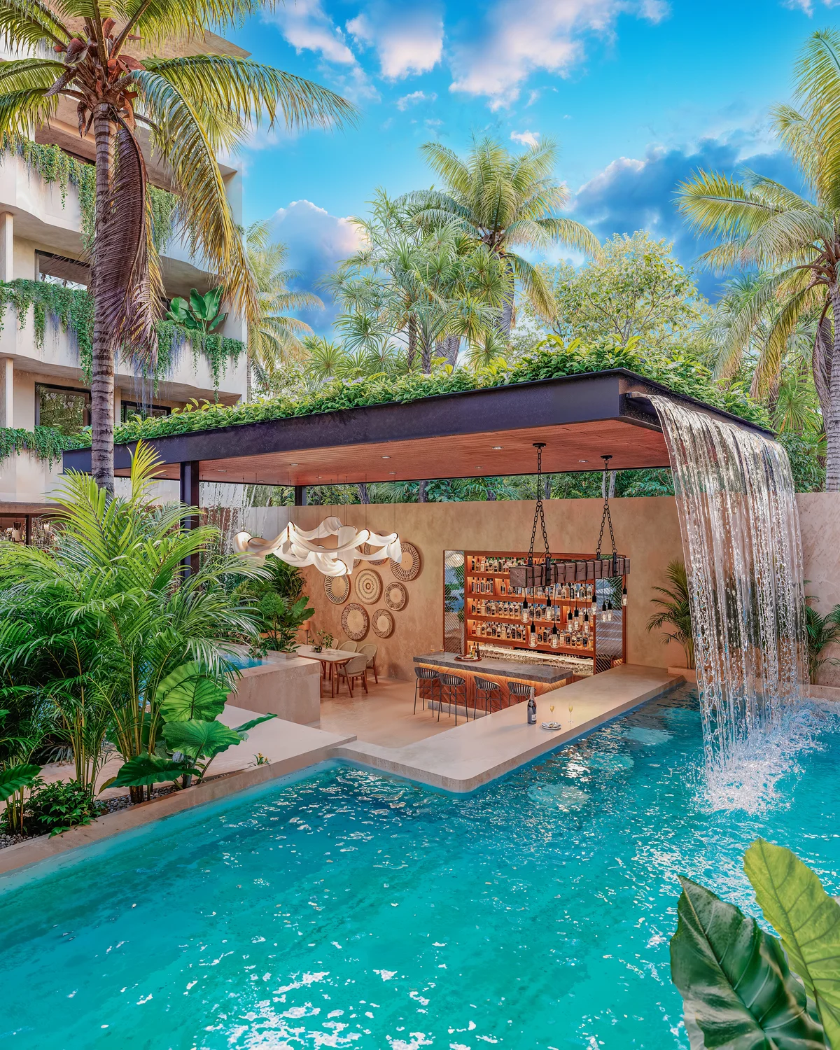Image of a Swim-Up Bar, featuring Resort-Style Pool and Waterfall Feature.