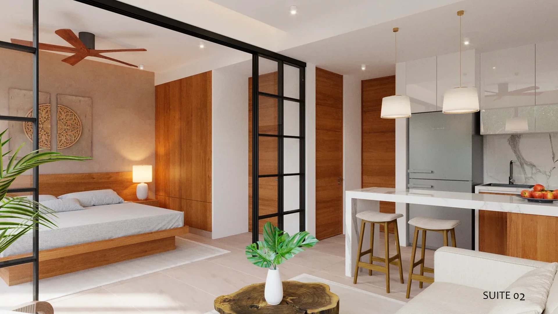 View of Modern Studio at Elysium, showcasing Open Concept Living, Integrated Kitchen.