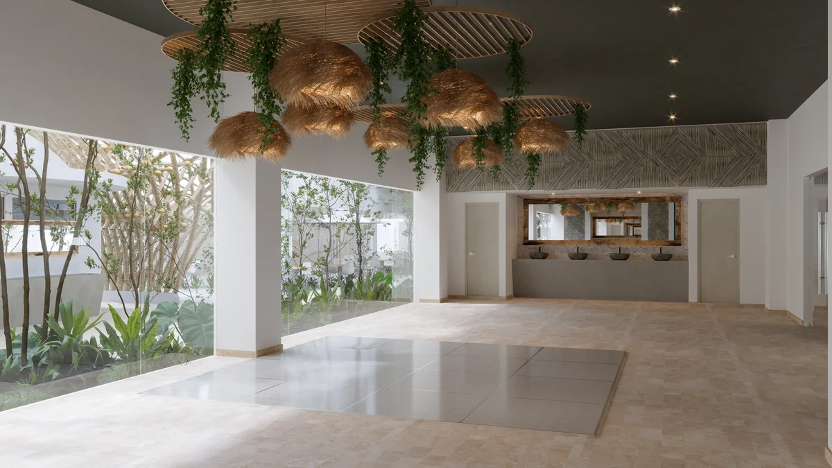 Image of a Wellness Center, featuring Yoga Deck and Biophilic Design.