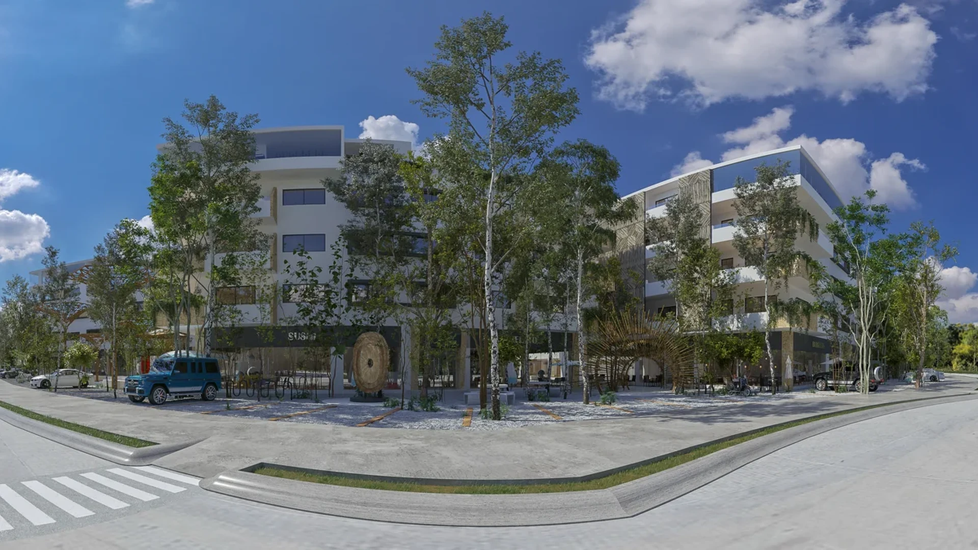Image of a Modern Architecture, featuring Mixed-Use Development and Lush Landscaping.