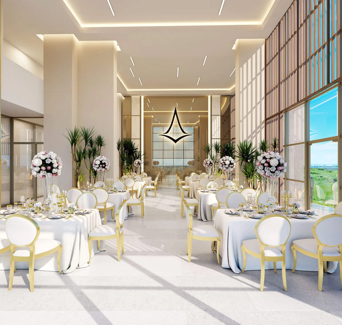 Image of a Event Hall, featuring Luxury Banquet Room and High Ceilings.