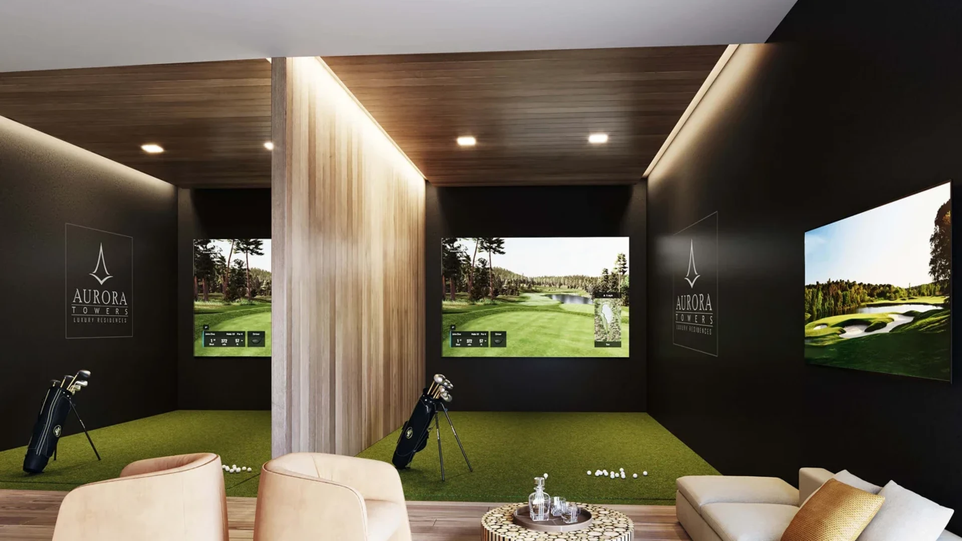 Image of a Indoor Golf Simulator, featuring Entertainment Lounge and Virtual Golf Bays.