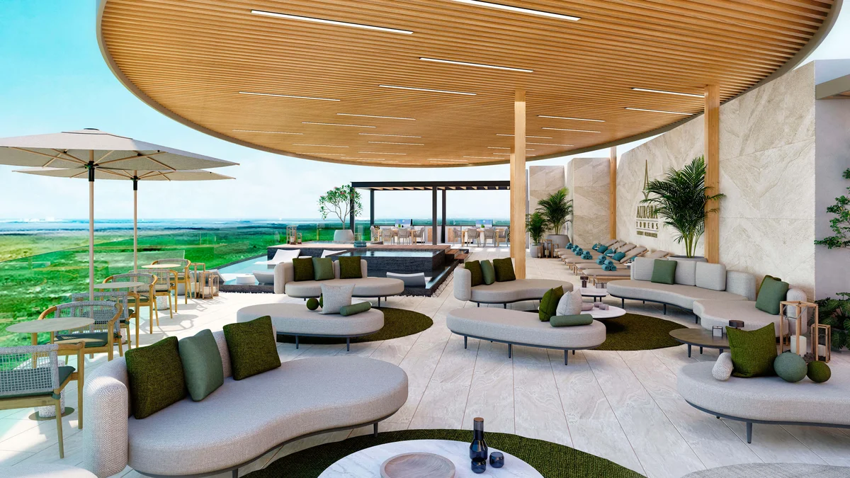 Image of a Rooftop Lounge, featuring Infinity Pool and Panoramic Views.